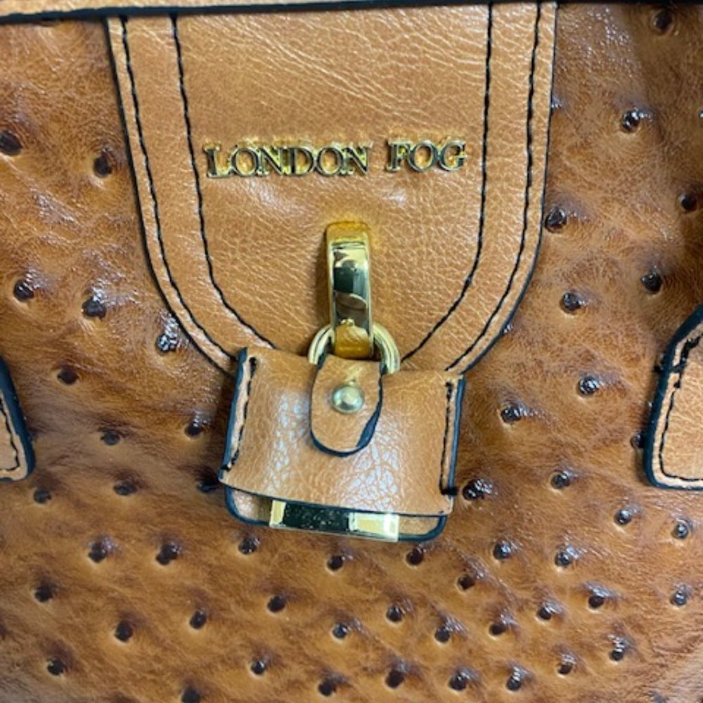 London Fog Ostrich  Faux Leather Handbag Satchel Tan/brown - Picture 9 of 9